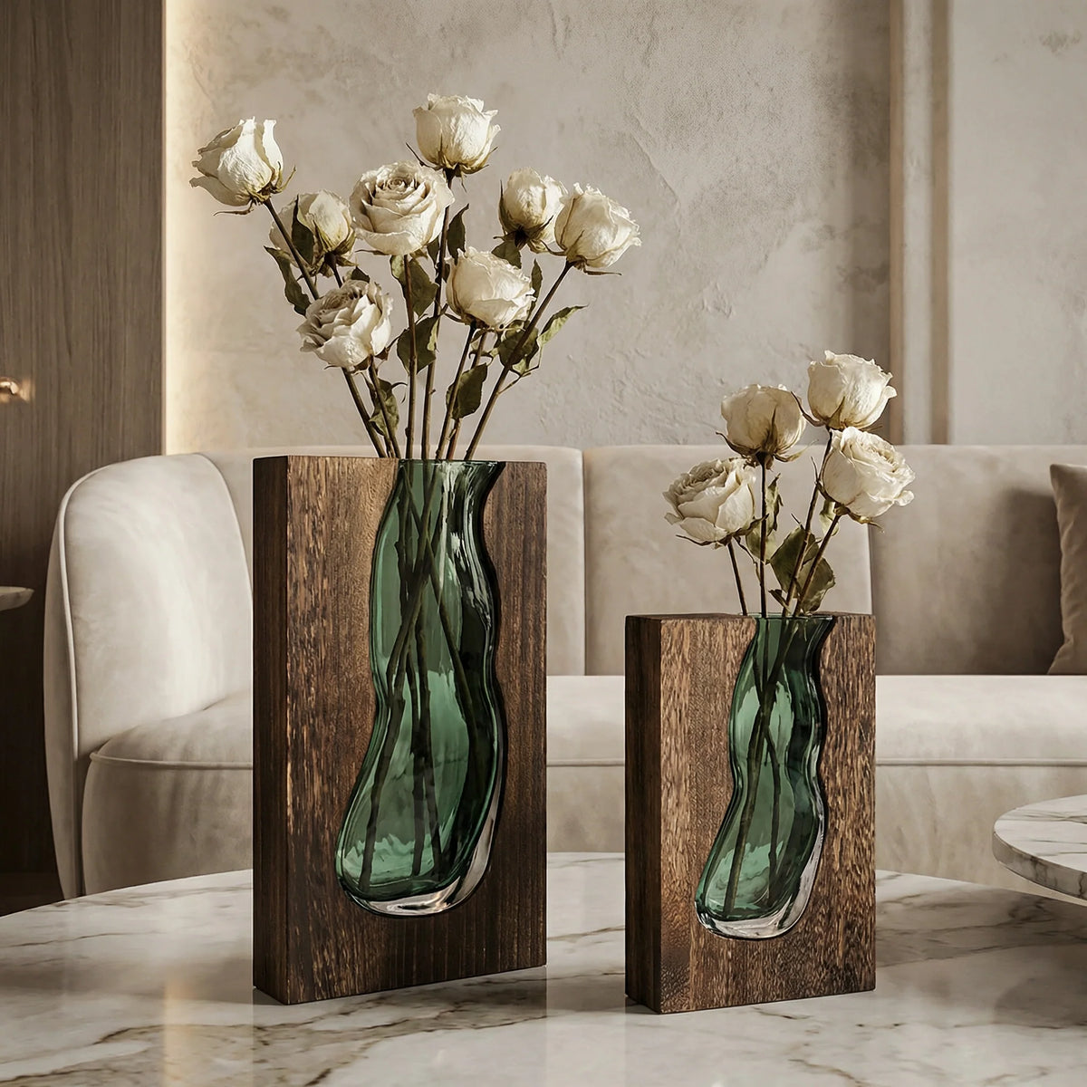 Glass Vase Handcrafted Live Edge Wood Rim
