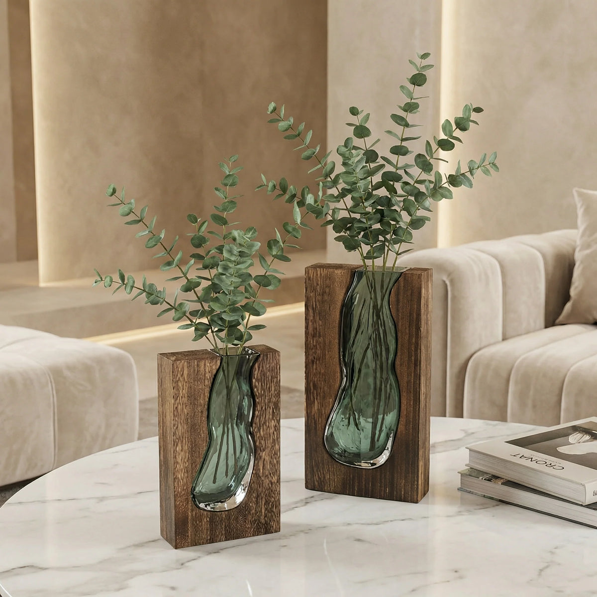 Glass Vase Handcrafted Live Edge Wood Rim