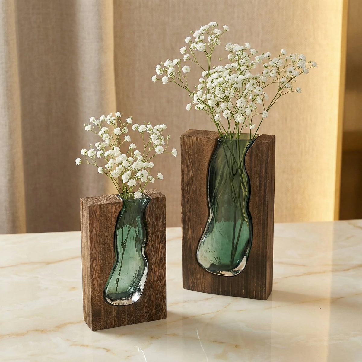 Glass Vase Handcrafted Live Edge Wood Rim