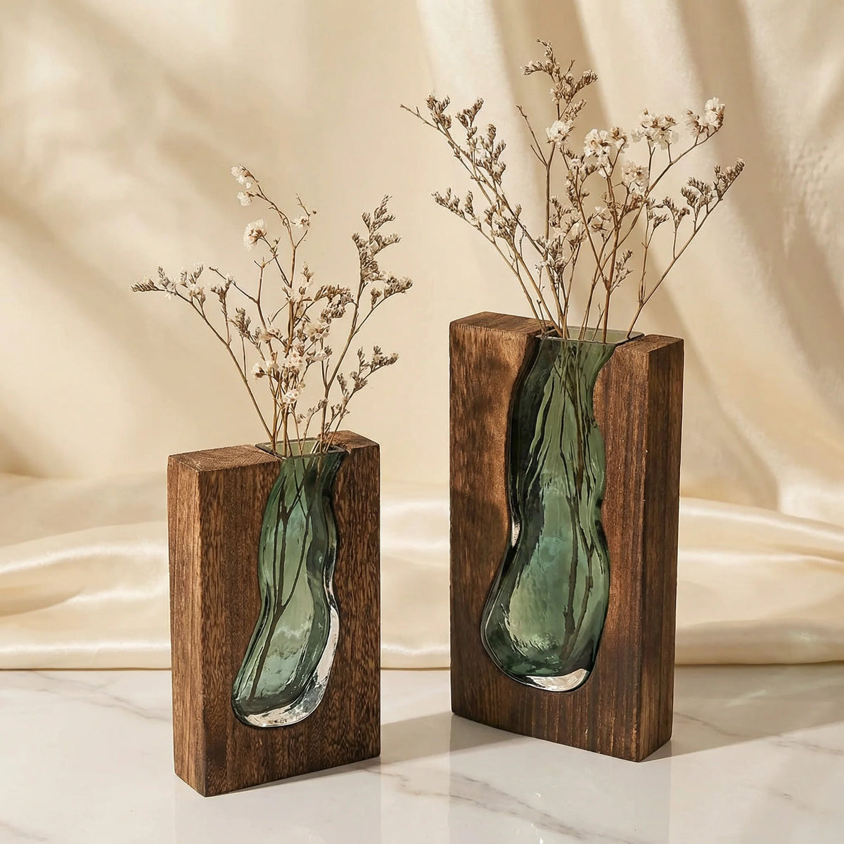 Glass Vase Handcrafted Live Edge Wood Rim