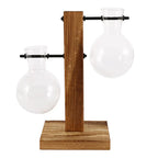 Glass Vase Retro Globe Natural Wood Stand