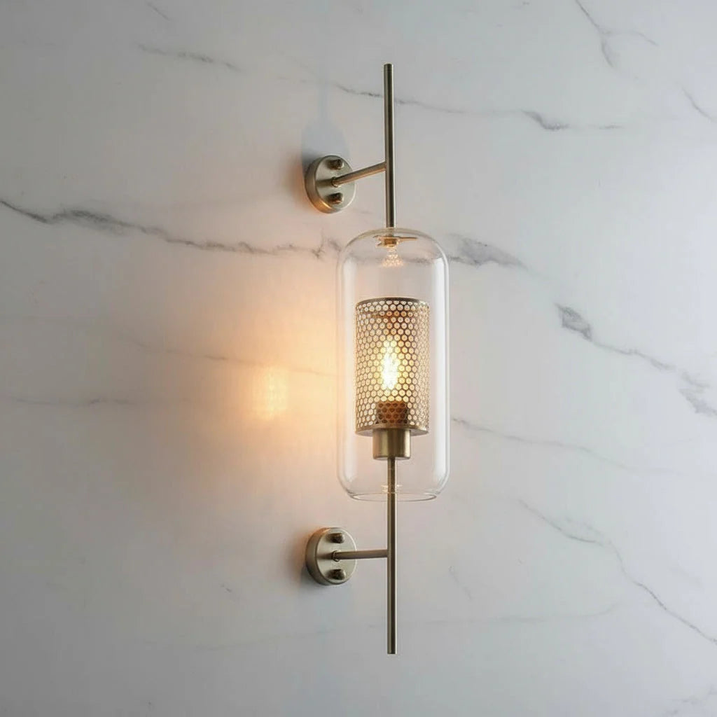 Glass Wall Lamp Cylinder Or Ball Gold Or Chrome