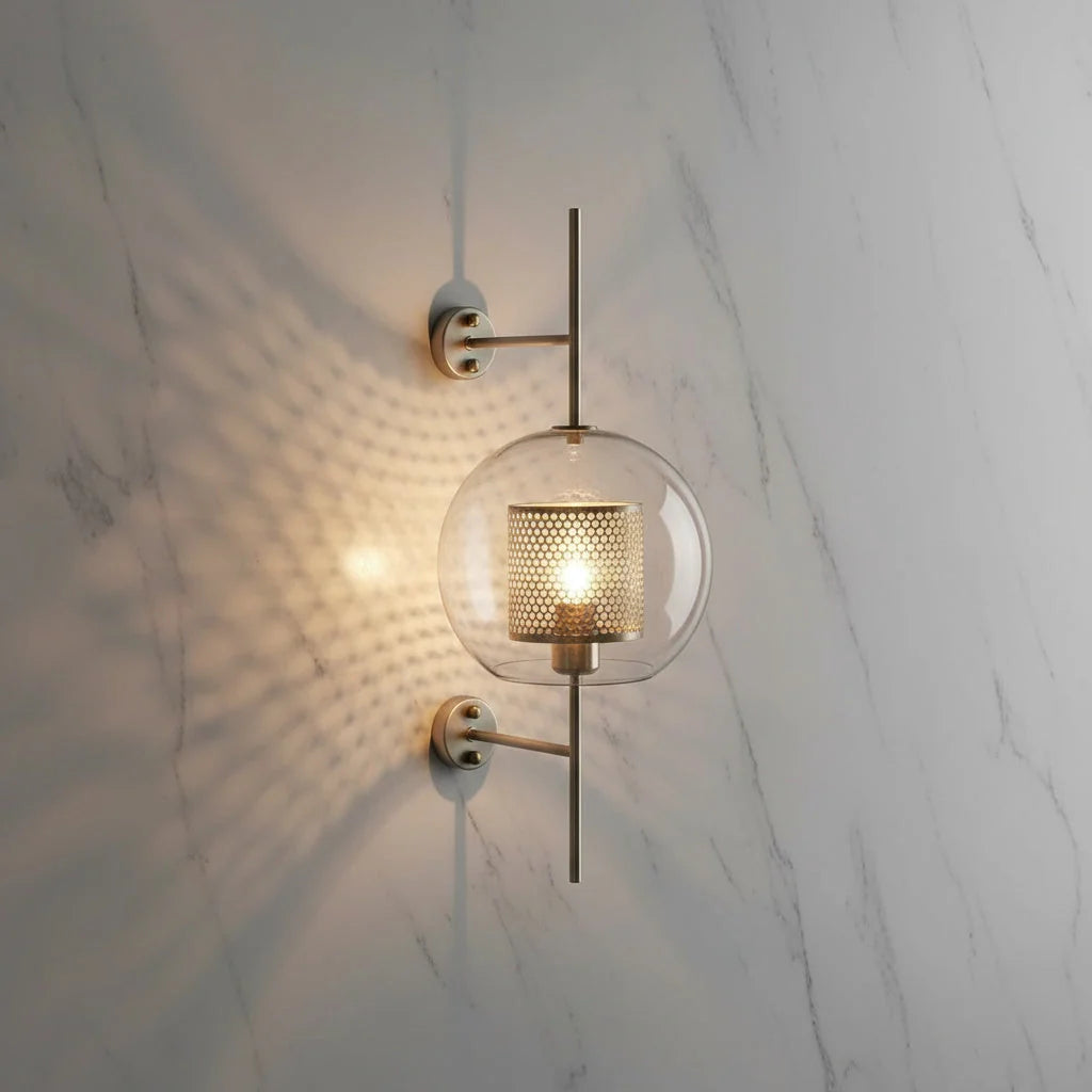 Glass Wall Lamp Cylinder Or Ball Gold Or Chrome