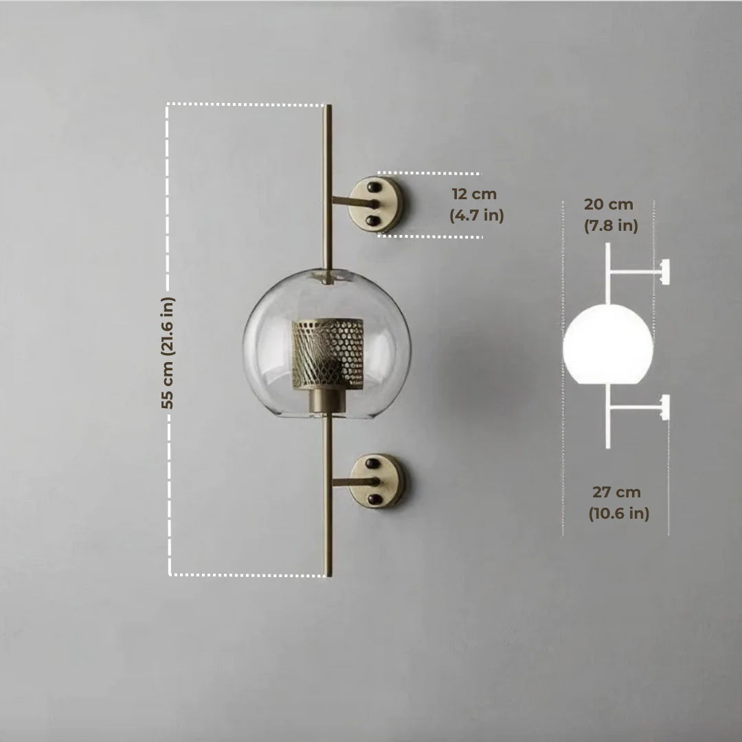 Glass Wall Lamp Cylinder Or Ball Gold Or Chrome