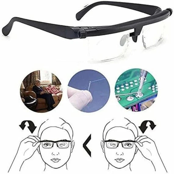 Glasses Adjustable Focus Rotating Dial Lightweight No Prescription