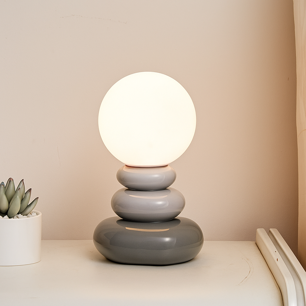 Glazed Ceramic Opal Glass Table Lamp (USB-Powered)