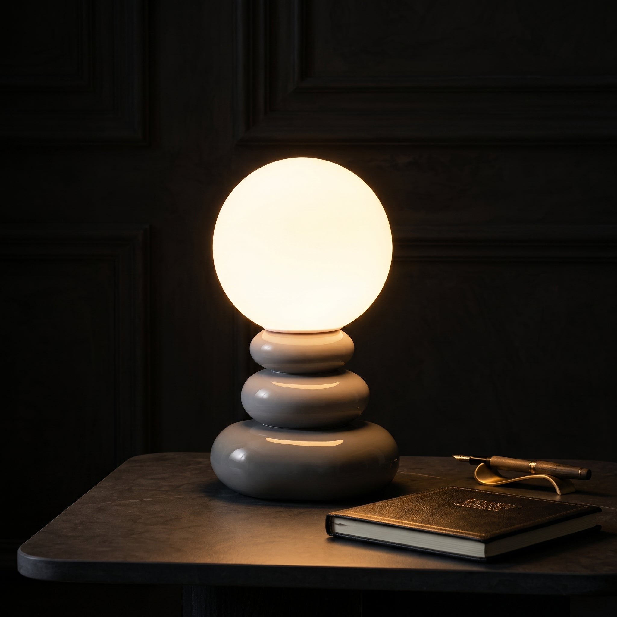 Glazed Ceramic Opal Glass Table Lamp (USB-Powered)