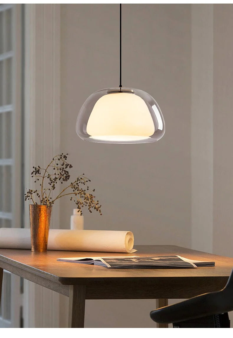 Globe Pendant Lamp Hand-Blown Glass Adjustable Cable