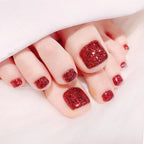 Glue-On Nail Set Glittery Red Long-Lasting
