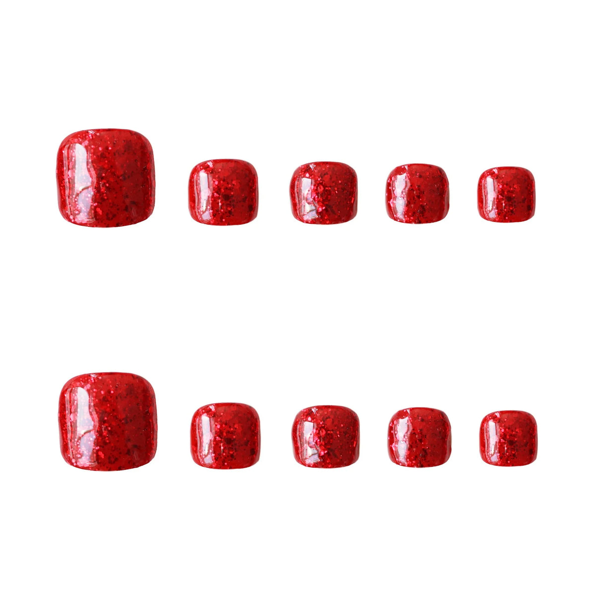 Glue-On Nail Set Glittery Red Long-Lasting