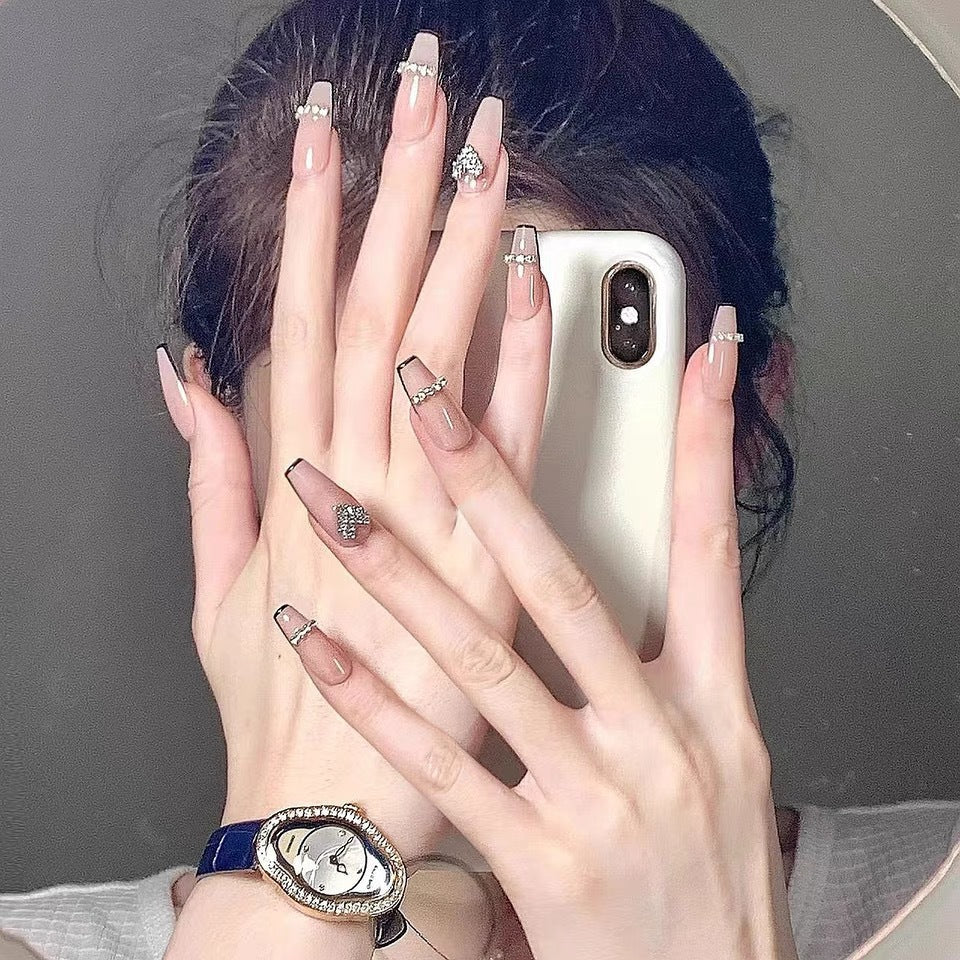 Glue-On Nails Silver Heart Embellished Easy Application