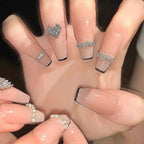 Glue-On Nails Silver Heart Embellished Easy Application