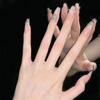 Glue-On Nails Silver Heart Embellished Easy Application