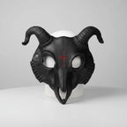 Goat Skull Mask Horned Inverted Red Cross Adjustable Strap