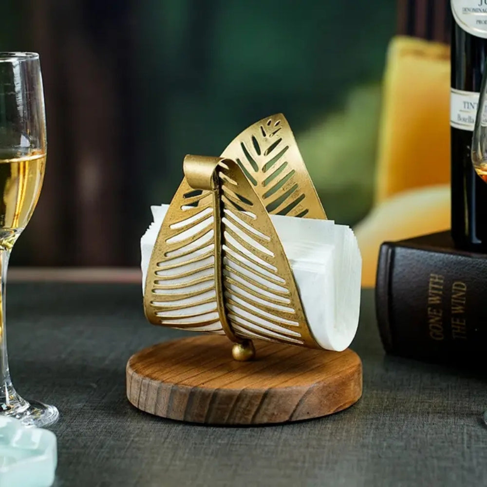 Gold-Finish Iron Leaf Tissue Holder
