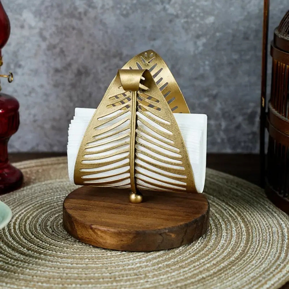 Gold-Finish Iron Leaf Tissue Holder