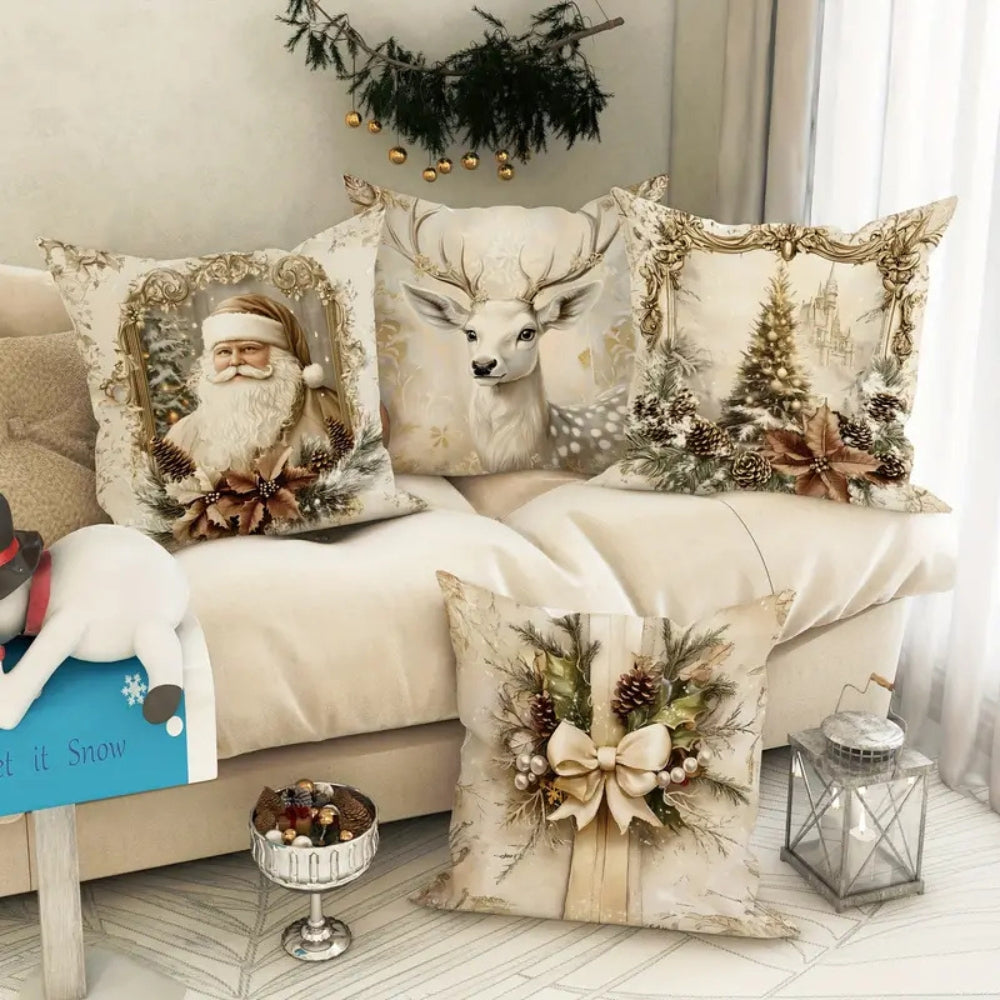 Golden Velvet Festive Print Cushion Cover (18 x 18 in)