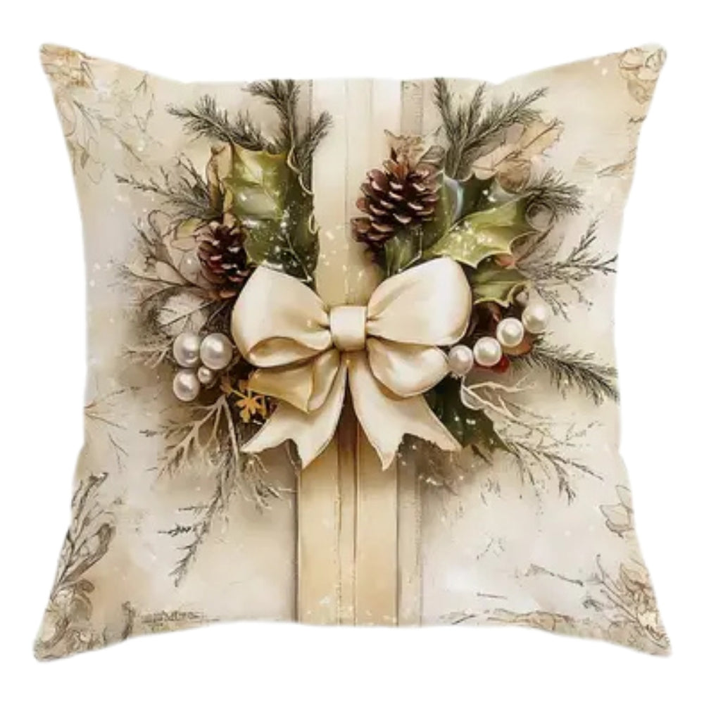 Golden Velvet Festive Print Cushion Cover (18 x 18 in)