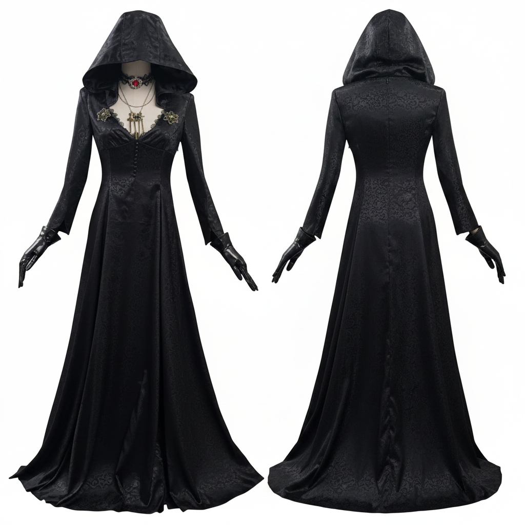Gothic Vampire Costume Complete Dress Cape & Pendant