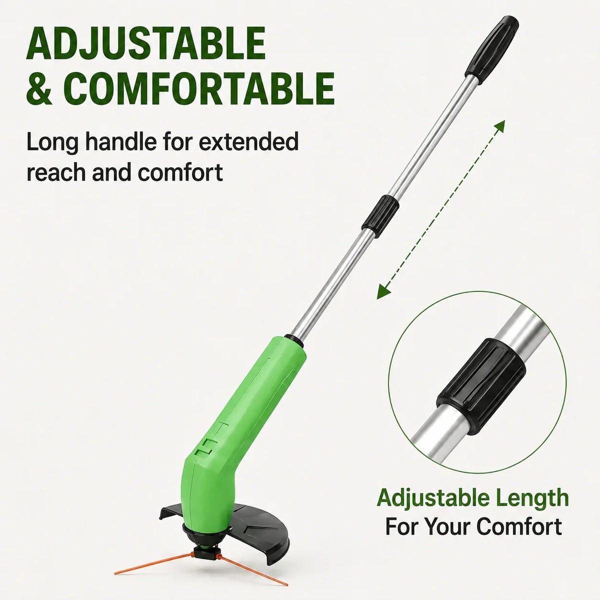 Grass Trimmer Cordless Adjustable Cutting Head Rechargeable Battery