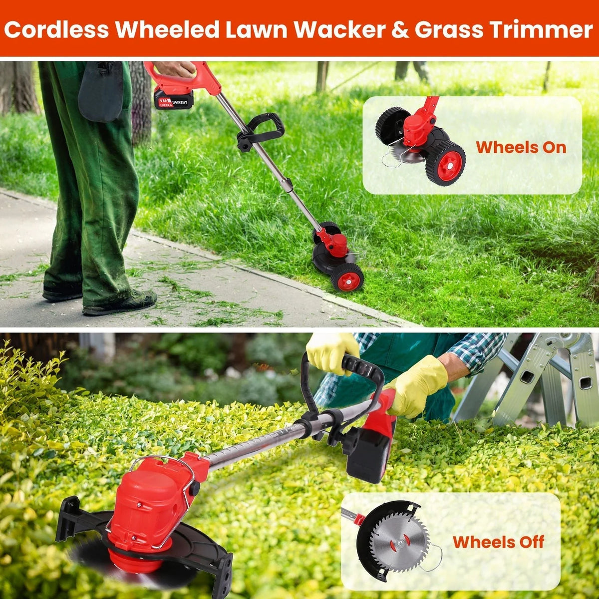 Grass Trimmer Cordless Wheeled 200-Min Runtime