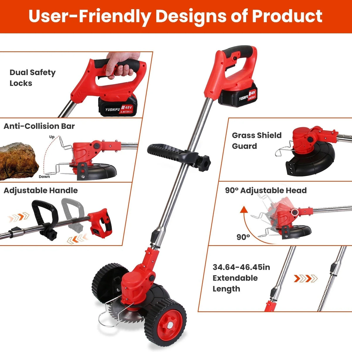 Grass Trimmer Cordless Wheeled 200-Min Runtime