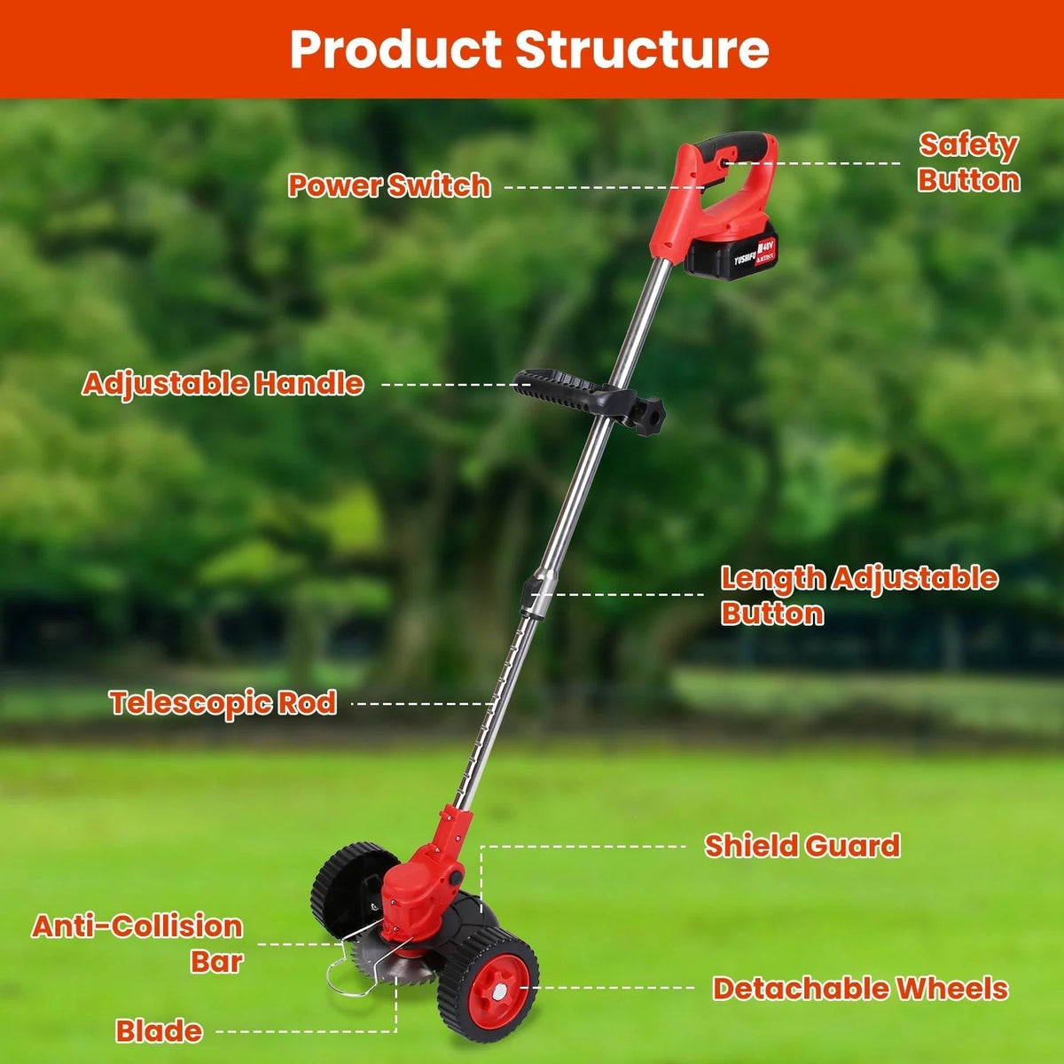 Grass Trimmer Cordless Wheeled 200-Min Runtime