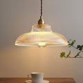 Green & Brass Prismatic Ribbed Glass Pendant Light (Adjustable Cord)