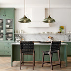 Green & Brass Prismatic Ribbed Glass Pendant Light (Adjustable Cord)