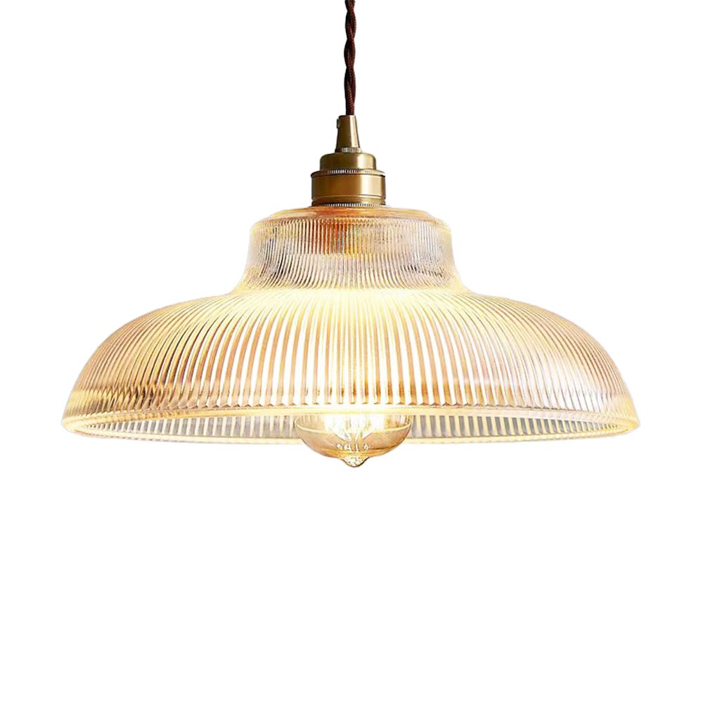 Green & Brass Prismatic Ribbed Glass Pendant Light (Adjustable Cord)