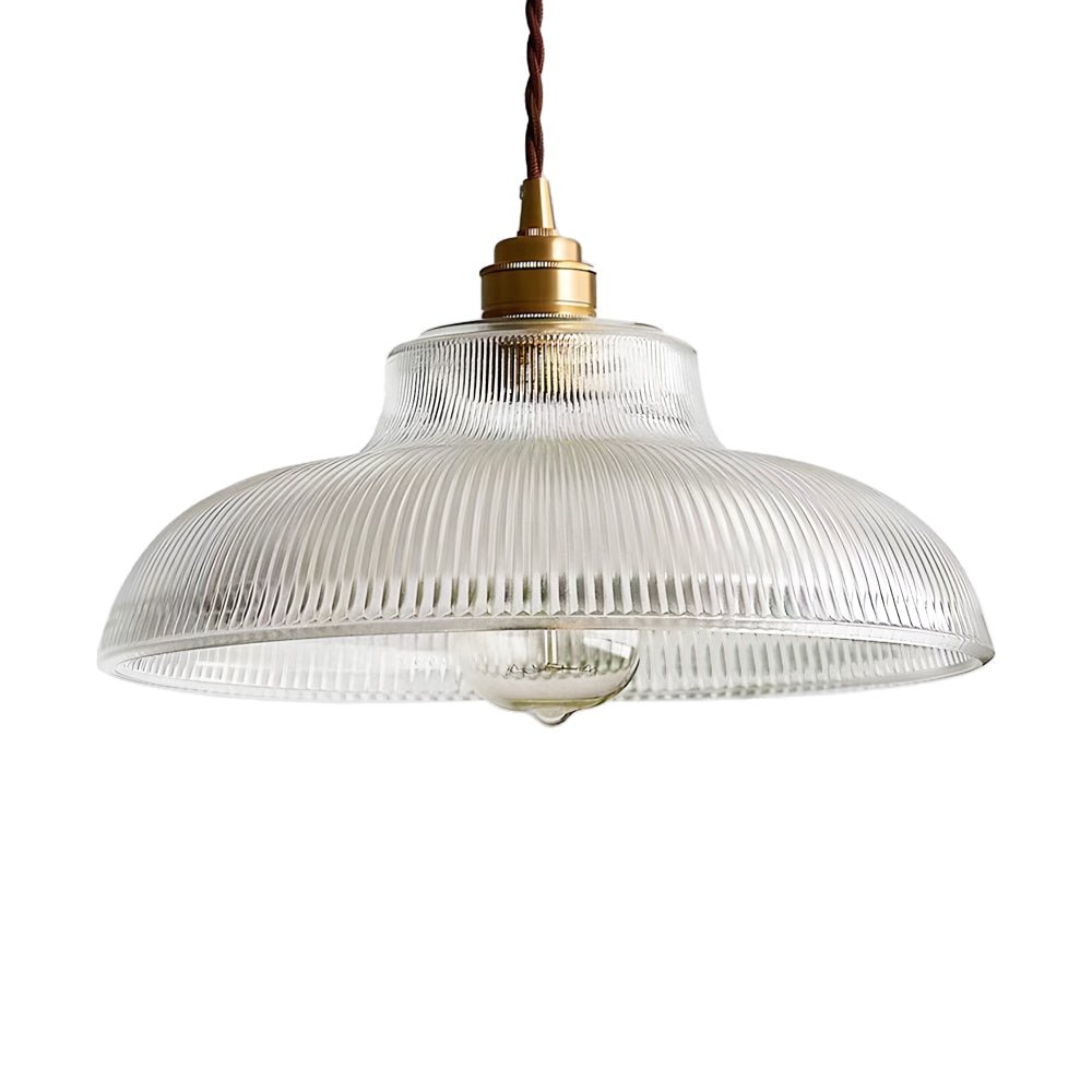 Green & Brass Prismatic Ribbed Glass Pendant Light (Adjustable Cord)