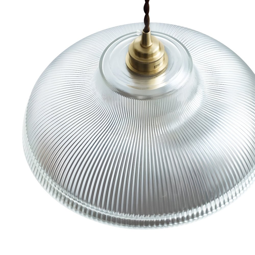 Green & Brass Prismatic Ribbed Glass Pendant Light (Adjustable Cord)