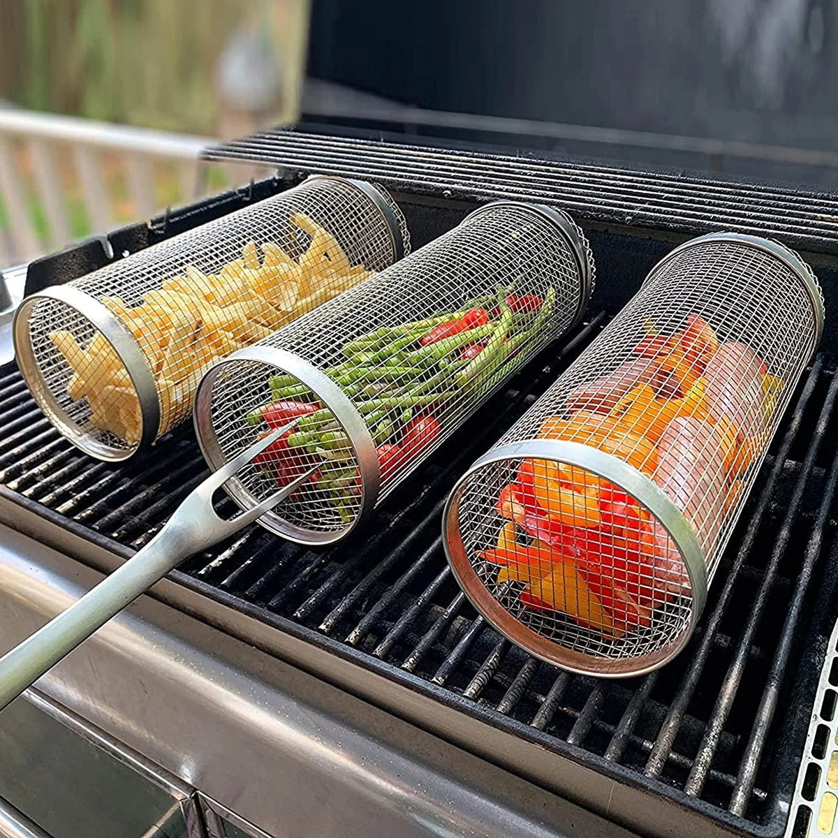 Grill Basket 360° Rotating Stainless Steel & Dishwasher Safe