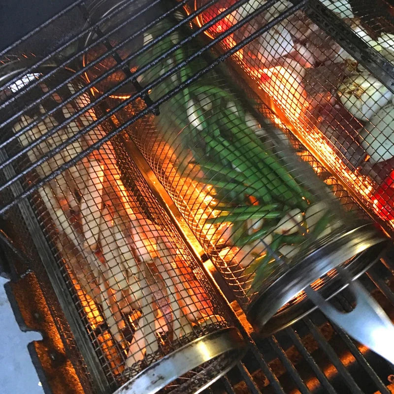 Grill Basket 360° Rotating Stainless Steel & Dishwasher Safe