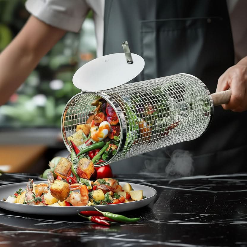 Grill Basket Perforated Stainless Steel Raised Edges