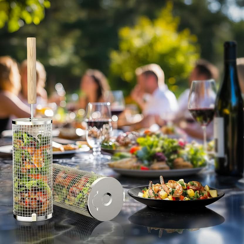 Grill Basket Perforated Stainless Steel Raised Edges