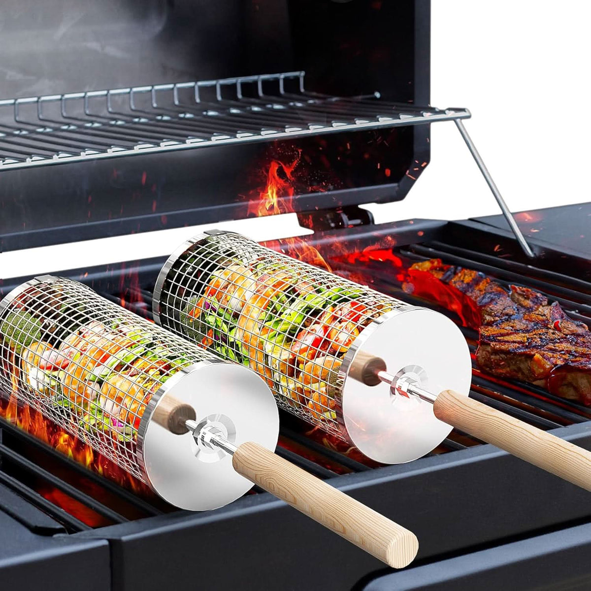 Grill Basket Perforated Stainless Steel Raised Edges