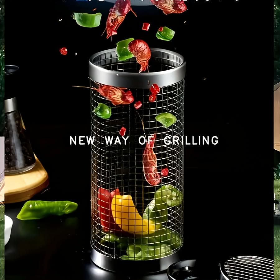 Grill Basket Rotating Cylindrical 304 Stainless Steel