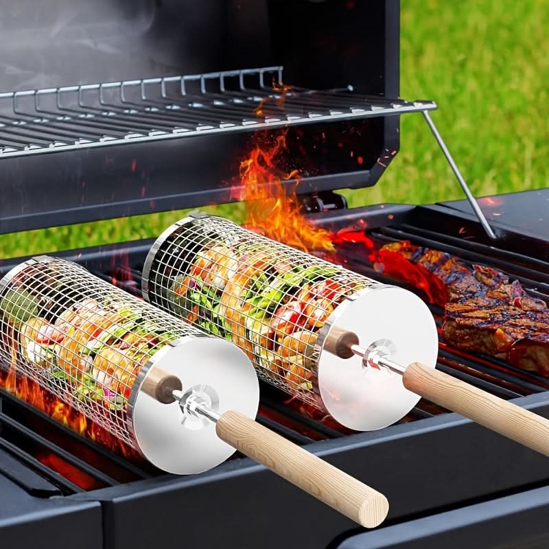 Grill Basket Rotating Cylindrical 304 Stainless Steel