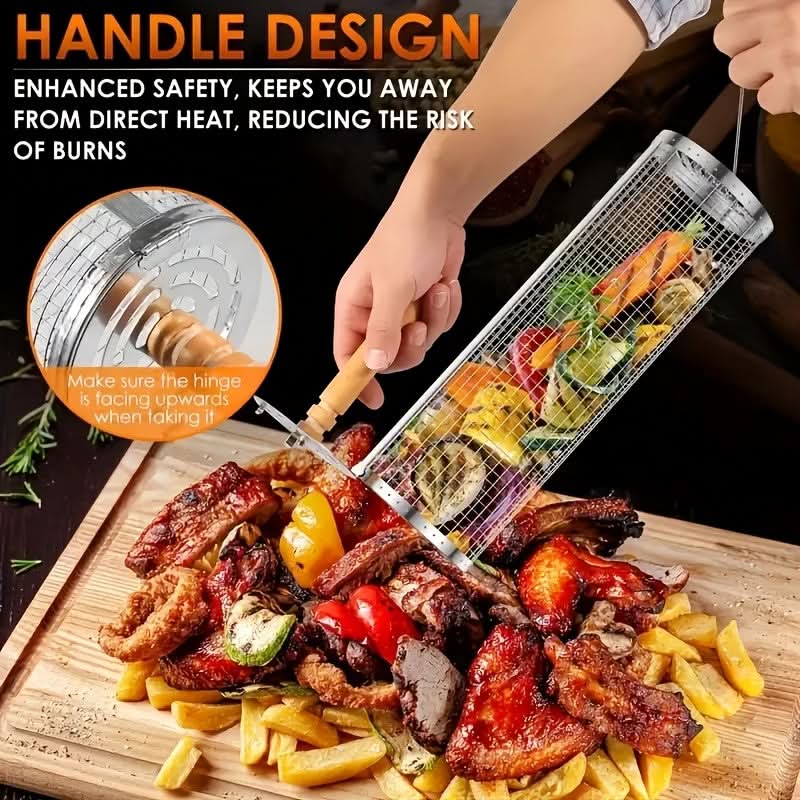 Grill Basket Rotating Cylindrical 304 Stainless Steel