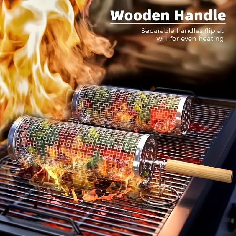 Grill Basket Rotating Cylindrical 304 Stainless Steel