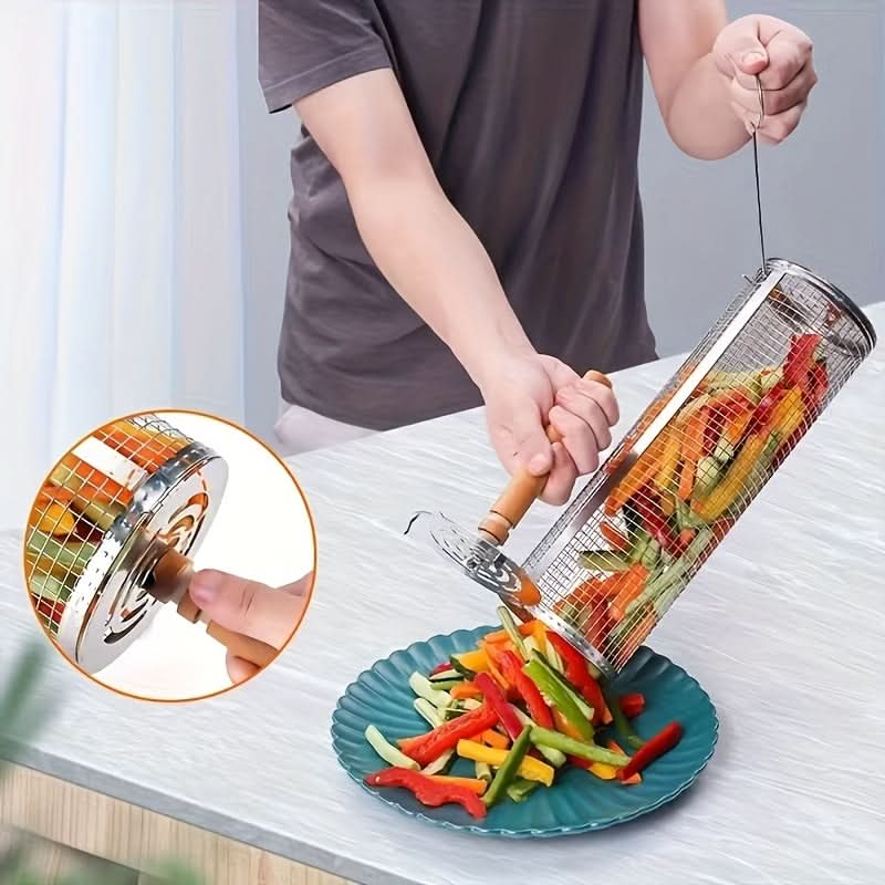 Grill Basket Rotating Cylindrical 304 Stainless Steel