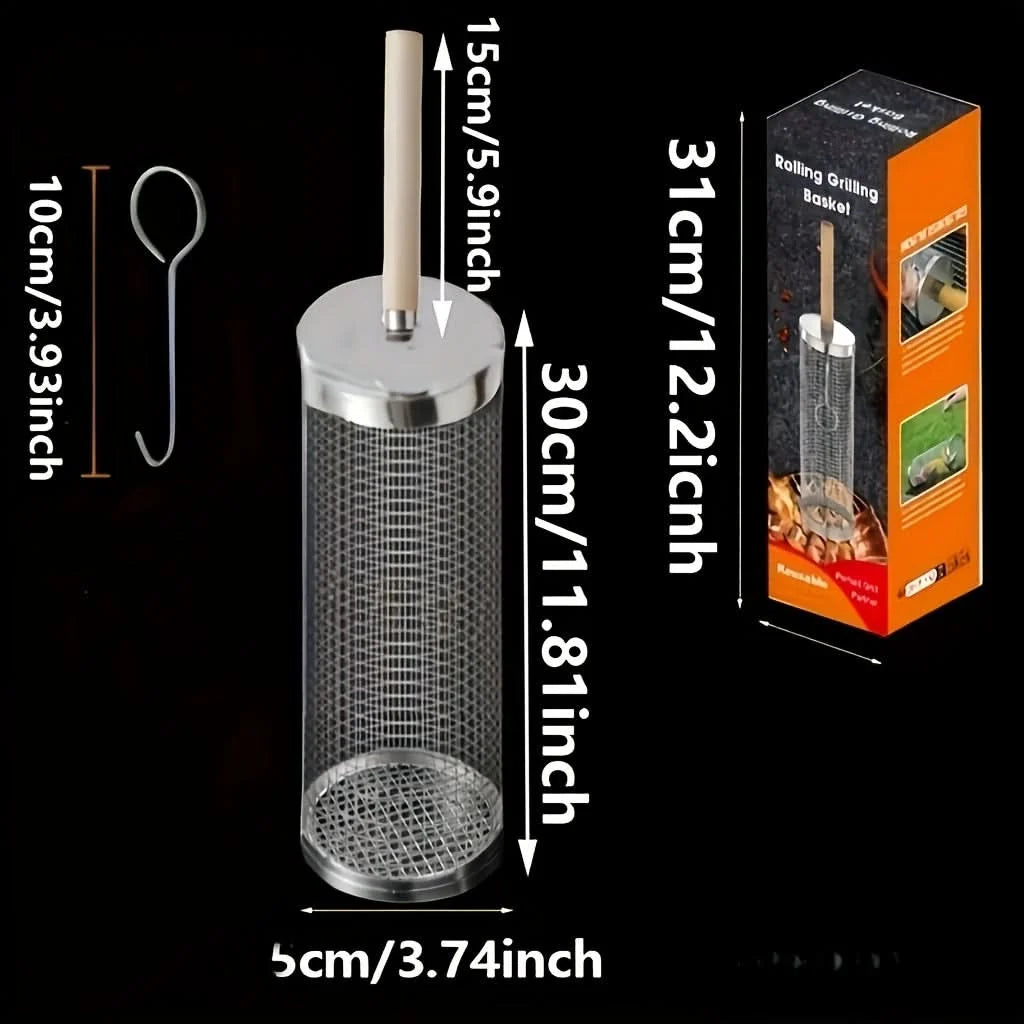 Grill Basket Rotating Cylindrical 304 Stainless Steel