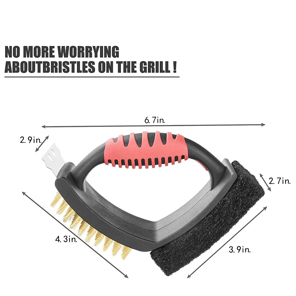 Grill Brush Brass Bristles & Copper Scraper Quick-Dry Pad