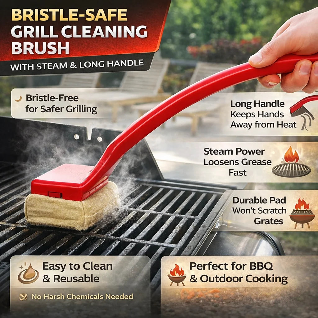 Grill Brush Bristle-Free Steam-Assisted Long Handle