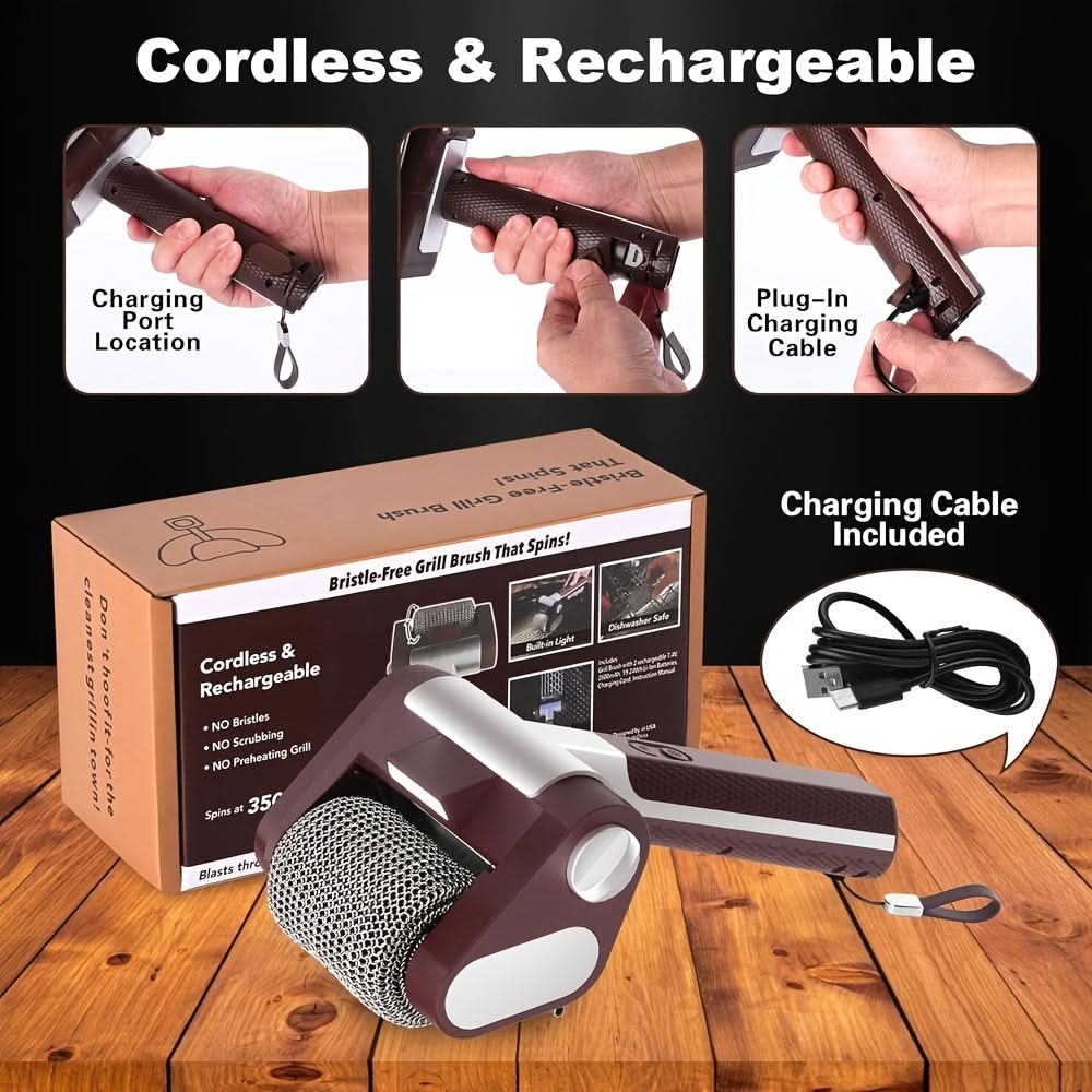 Grill Brush Stainless Steel Roller USB Rechargeable