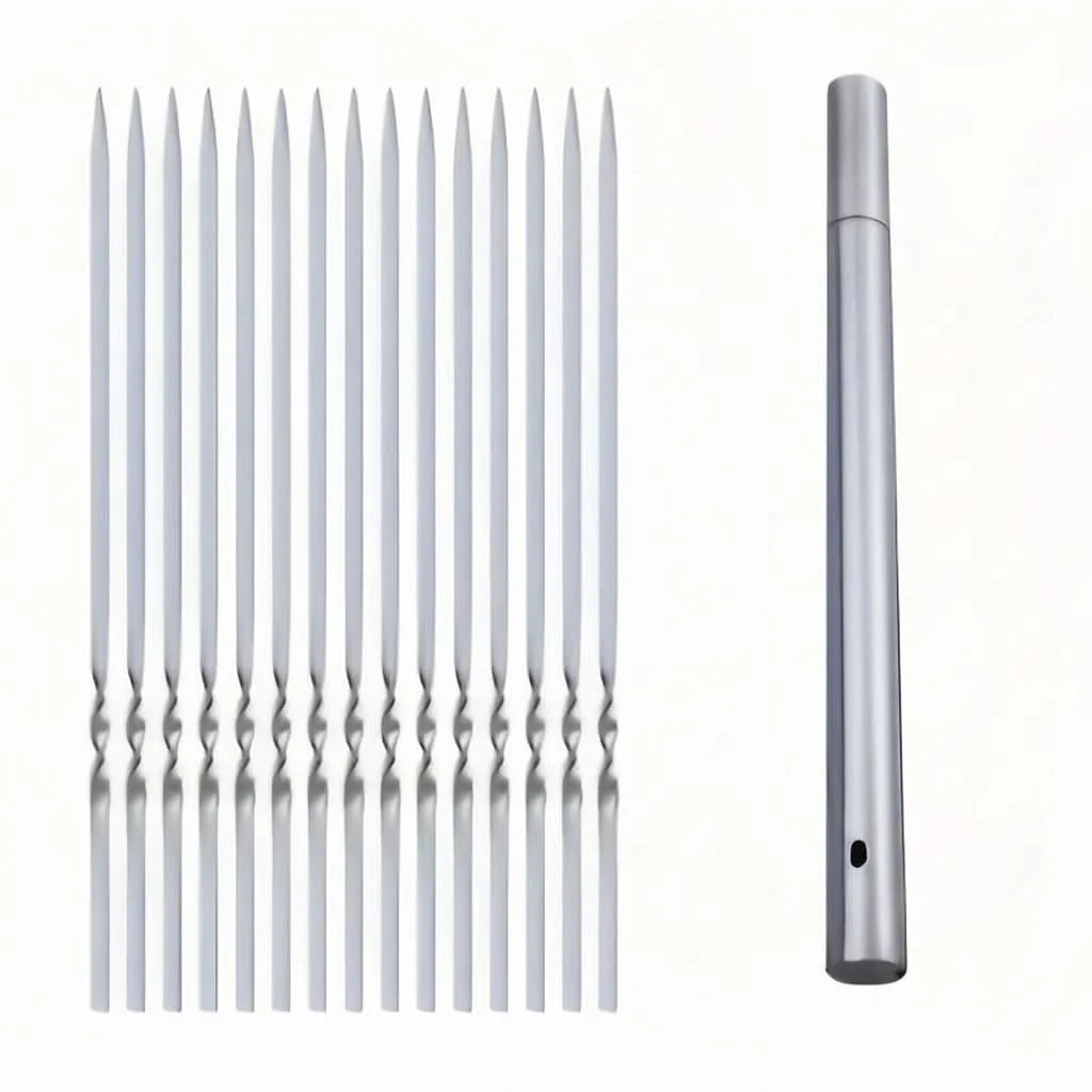 Grill Skewer Set Stainless Steel Protective Storage Tube