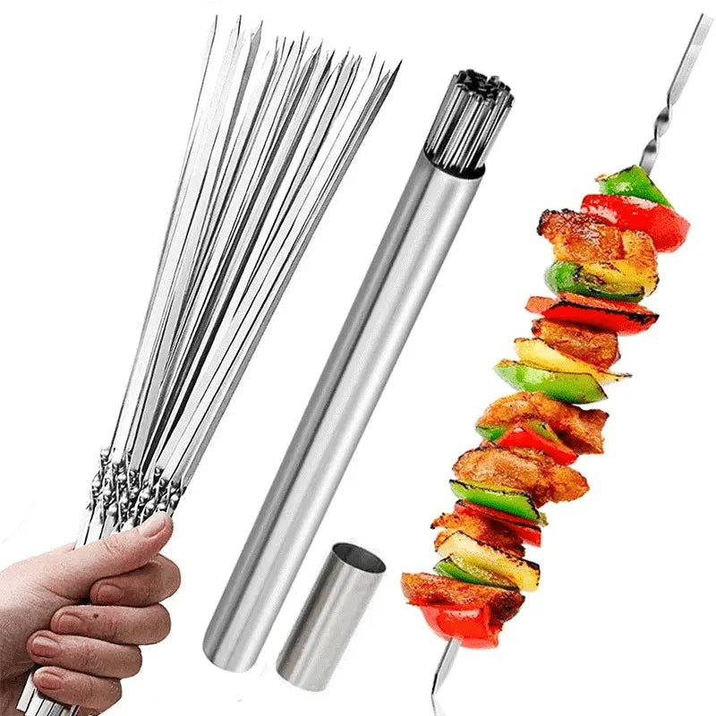 Grill Skewer Set Stainless Steel Protective Storage Tube