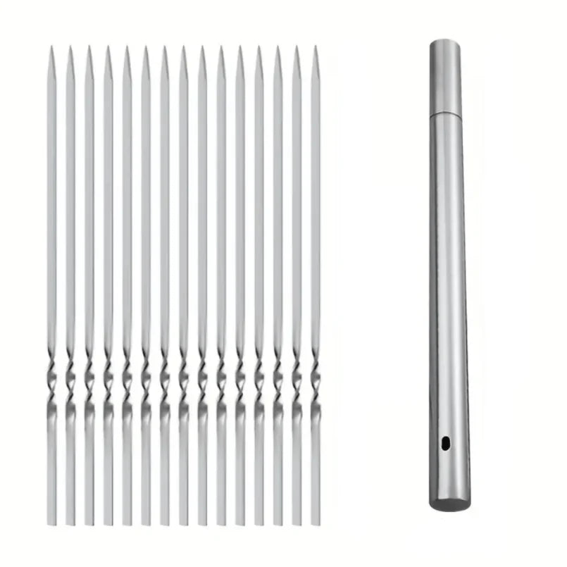 Grill Skewer Set Stainless Steel Protective Storage Tube