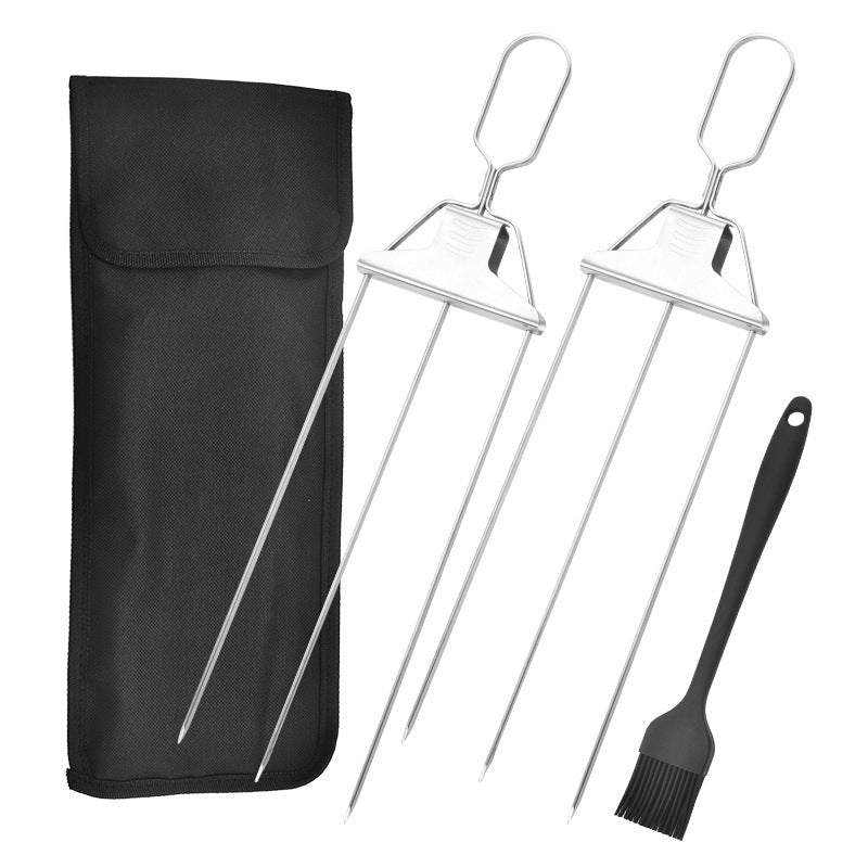 Grill Skewers Three-Prong Stainless Steel & Ergonomic Handle